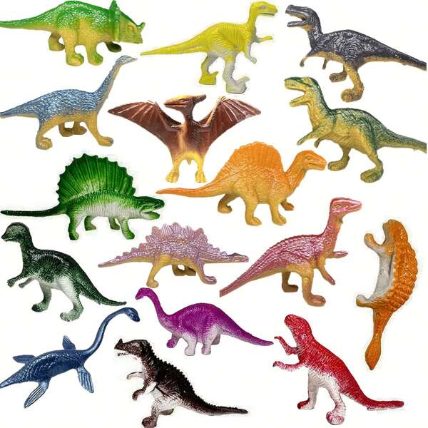 16pcs Mini Prehistoric Dinosaur Model Variety Multi-Size Educational Plastic Model Ornaments Perfect Gift(Style And Color Random)