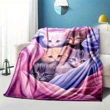 1 pièce Chaton mignon et confortable couverture de flanelle légère imprimée en microfibre pour canapé, lit, voyage, camping et salon. Cette couverture de flanelle est douce et chaude, un cadeau parfait pour la famille et les amis.