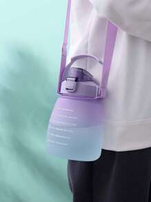 1pc 1300ml Linda botella de agua con forma de panza y marcas de medición, botella deportiva con correa de transporte y asa para senderismo y carrera - Morado - Ver 1