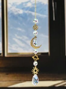 1Pc/3Pcs Gold Planet Galaxy Crystal Wind Chime Sun Catcher Star Moon Lighting Pendant Suitable For Home Garden Hanging Decoration Holiday Party Girl Gift,Home Decor ,Room Decor,Wall Decor Gifts Birthday Graduation