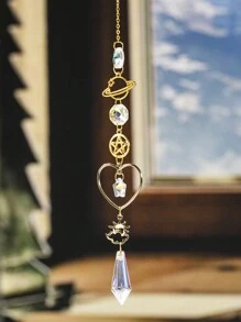 1Pc/3Pcs Gold Planet Galaxy Crystal Wind Chime Sun Catcher Star Moon Lighting Pendant Suitable For Home Garden Hanging Decoration Holiday Party Girl Gift,Home Decor ,Room Decor,Wall Decor Gifts Birthday Graduation