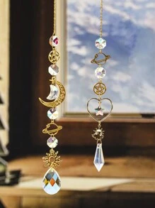 1Pc/3Pcs Gold Planet Galaxy Crystal Wind Chime Sun Catcher Star Moon Lighting Pendant Suitable For Home Garden Hanging Decoration Holiday Party Girl Gift,Home Decor ,Room Decor,Wall Decor Gifts Birthday Graduation