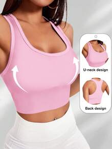 Yefecy Reggiseno sportivo a coste basic e tinta unita, senza anella in acciaio, reggiseno sportivo antishock con arricciatura, abbigliamento sportivo da donna, adatto per primavera ed estate