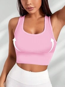 Yefecy Reggiseno sportivo a coste basic e tinta unita, senza anella in acciaio, reggiseno sportivo antishock con arricciatura, abbigliamento sportivo da donna, adatto per primavera ed estate