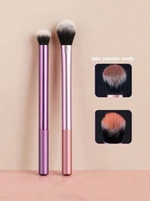 Juego de 2 brochas de maquillaje de fibra densa con tubo largo, mango de aluminio grueso, buena adherencia y durabilidad, piel amigable, se pueden usar como brocha de rubor, brocha de sombra de ojos, brocha de polvo y brocha multifuncional para lograr un aspecto de maquillaje facial profesional - Multicolor - Ver 1
