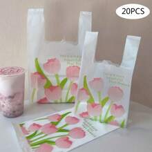 20 件郁金香印花购物袋 - 非常适合超市、便利店、面包店等！促销 - 白色 - 查看 7