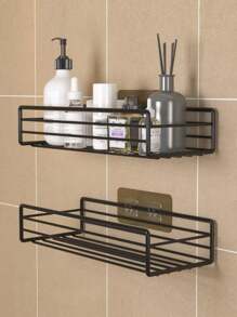Estante de almacenamiento de hierro para baño y cocina, estante de almacenamiento montado en la pared no poroso, organizador de estante de almacenamiento para baño y cocina
