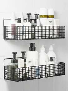 Estante de almacenamiento de hierro para baño y cocina, estante de almacenamiento montado en la pared no poroso, organizador de estante de almacenamiento para baño y cocina