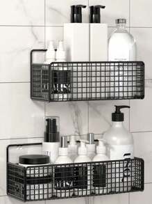 Estante de almacenamiento de hierro para baño y cocina, estante de almacenamiento montado en la pared no poroso, organizador de estante de almacenamiento para baño y cocina