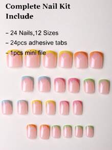 Erhöhen Sie Ihren Stil mit 24 Stück kurzen quadratischen Rüstungs-Full-French-Top-Cover Nagelset für Frauen und Mädchen, Press-On-Nägel, Nagelbedarf