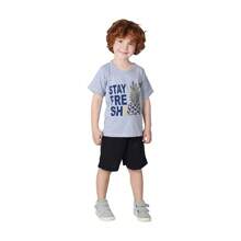 Kit 10 Peças de Roupas Masculino Infantil Menino 5 Conjuntos Verão Bermuda, Camisa ou Regata de Malha, Tecido, Estampado