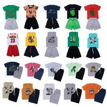Kit 10 Peças de Roupas Masculino Infantil Menino 5 Conjuntos Verão Bermuda, Camisa ou Regata de Malha, Tecido, Estampado