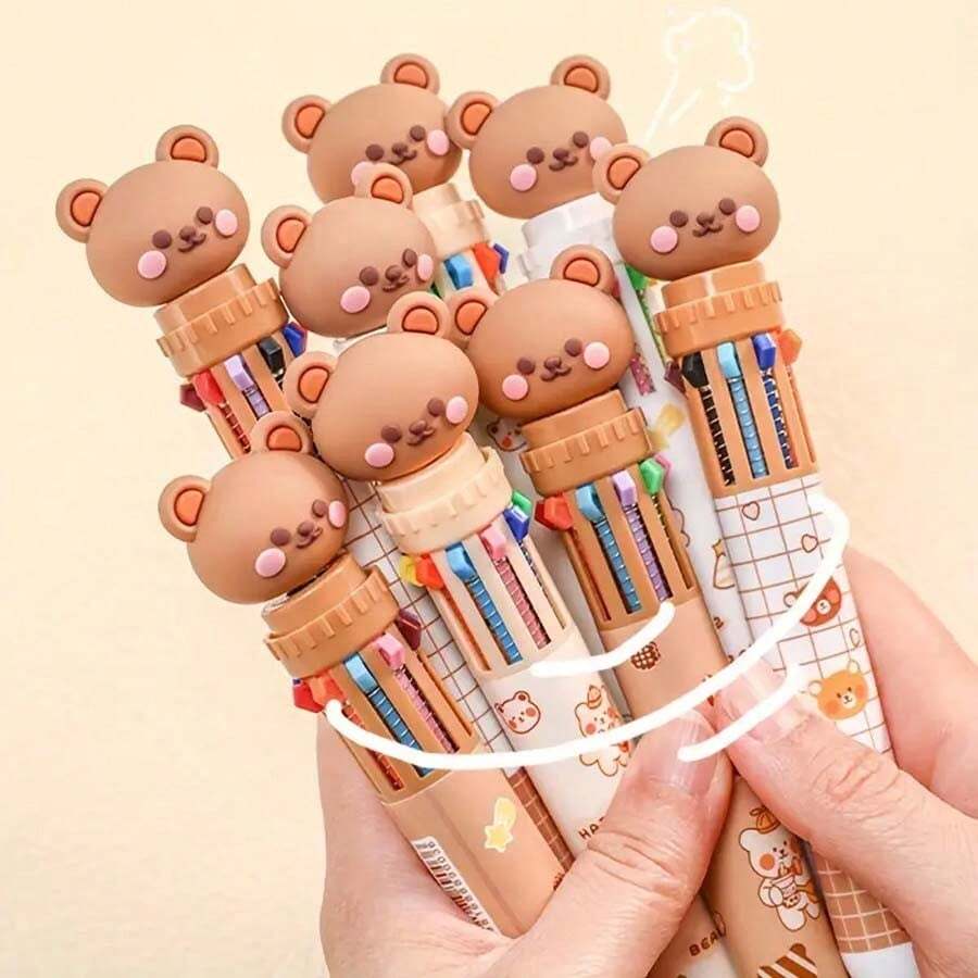 1pc Neutral Cartoon Bear Multi-Color Pen Ten In One Pressure Multi-Color Pen Ballpoint Pen Daily Gel Pen Painting Receipt Mark (Random Pattern) (Random Color)Office, School, Drawing,Student,Markers,Stationery,Boys,Girls,School Supplies,Kids Boy Toys,Pen For Girls,Girls School Supplies,Back To School