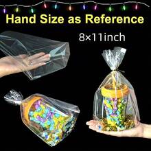 Túi hỗ trợ góc dưới 100 CÁI, Túi quà bằng giấy bóng kính trong suốt có dây buộc xoắn vàng, Bao bì quà tặng cho bữa tiệc, Bao bì bánh nướng nhỏ, Bảo quản thực phẩm (Không có tấm đỡ bên) Túi bánh mì phẳng - 100 CÁI túi lót đáy - Xem 3