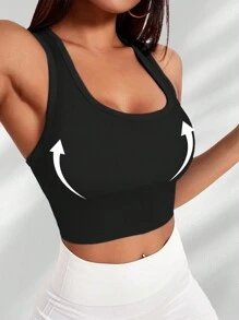 Yefecy Sujetador deportivo de yoga básico de tejido de punto acanalado sólido, Sujetador deportivo sin aro de acero y con almohadillas, a prueba de golpes, para mujeres, ropa deportiva para mujeres