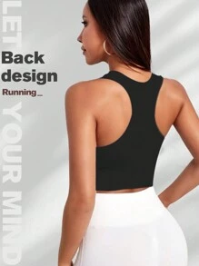 Yefecy Sujetador deportivo de yoga básico de tejido de punto acanalado sólido, Sujetador deportivo sin aro de acero y con almohadillas, a prueba de golpes, para mujeres, ropa deportiva para mujeres