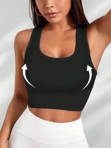 Yefecy Sujetador deportivo de yoga básico de tejido de punto acanalado sólido, Sujetador deportivo sin aro de acero y con almohadillas, a prueba de golpes, para mujeres, ropa deportiva para mujeres