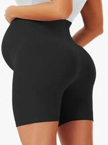 Shorts gestante bermuda grávida curta suplex maternidade suporte barriga alto conforto sustentação legging tamanho único curve e plus size - Preto - Visão 7