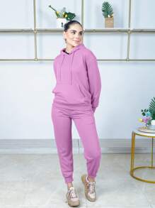 Conjunto Sudadera Con Capucha Y Pantalones Deportivo - Rosa - Ver 6