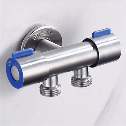 One Stainless Steel Triangular Valve, Three Way, One In And Two Out Double Control Toilet And Washing Machine Angle Valve Faucet Fitting