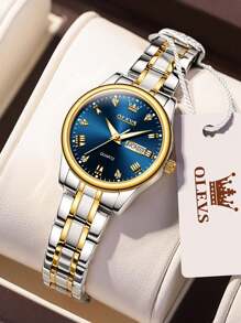 OLEVS. OLEVS Women Watches Business Dress Female Ladies For Small Wrist Watch Gold Silver Tone Stainless Steel Band Analog Quartz Day Date Waterproof Lady Watches - Màu xanh lam - Xem 1
