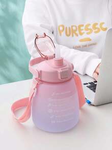 1pc 1300ml Linda botella de agua con forma de panza y marcas de medición, botella deportiva con correa de transporte y asa para senderismo y carrera - Morado - Ver 3