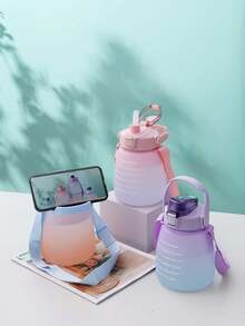 1pc 1300ml Linda botella de agua con forma de panza y marcas de medición, botella deportiva con correa de transporte y asa para senderismo y carrera - Morado - Ver 8