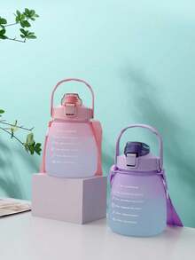 1pc 1300ml Linda botella de agua con forma de panza y marcas de medición, botella deportiva con correa de transporte y asa para senderismo y carrera - Morado - Ver 5