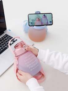 1pc 1300ml Linda botella de agua con forma de panza y marcas de medición, botella deportiva con correa de transporte y asa para senderismo y carrera - Morado - Ver 4