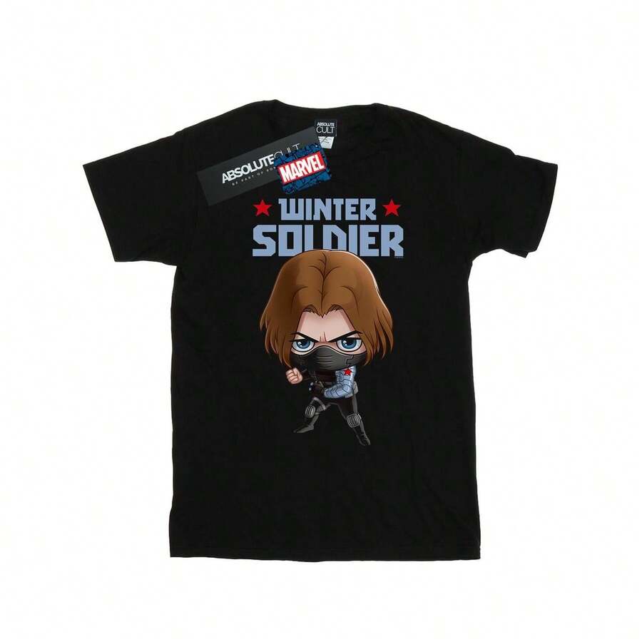 Marvel Girls Winter Soldier Bucky Toon Cotton T-Shirt (Black) - Black - View 1