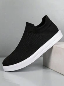Men's Ultra-Thin Knit Sneakers - Breathable, Lightweight, Low-Top Casual Round Toe Walking Shoes, Suitable For All Seasons, For Hiking, Running And Daily Wear, With EVA Cushioned Insole - Black - View 3
