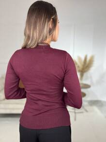 Women Knit Tops - Burgundy - View 3