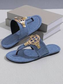 Women's Fashionable Casual Open Toe Beach Sandals, Round Toe Flip Flops For Travel, Vacation, And Walking