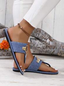 Women's Fashionable Casual Open Toe Beach Sandals, Round Toe Flip Flops For Travel, Vacation, And Walking