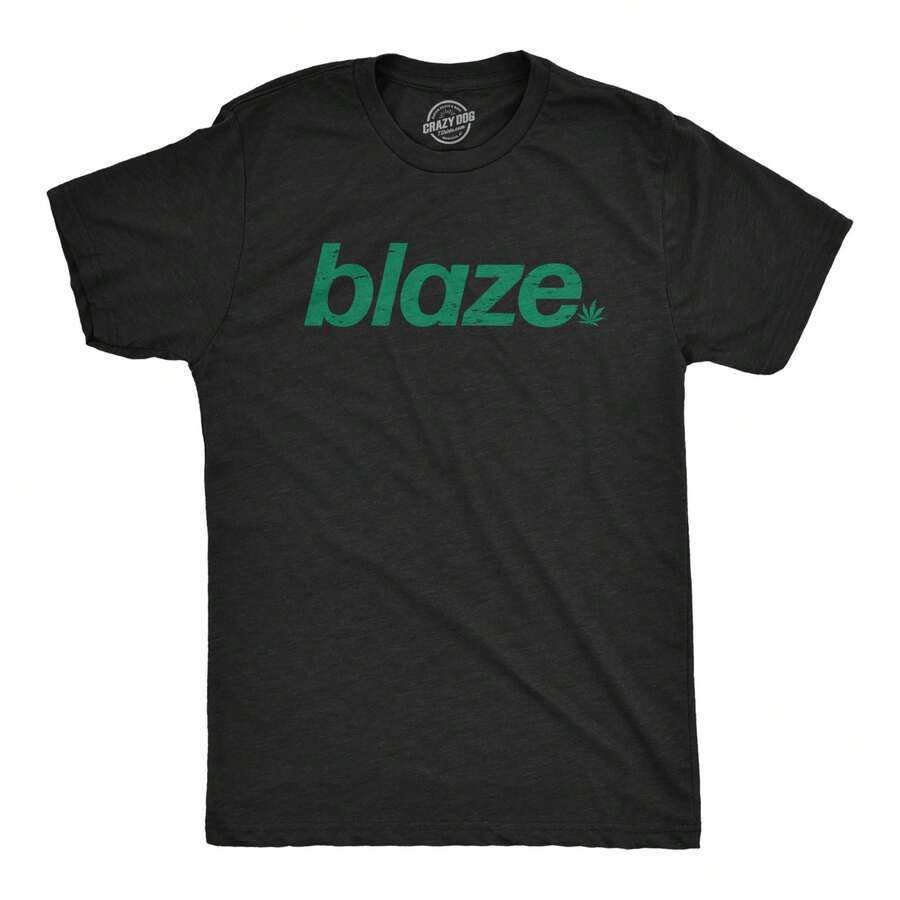 Mens Blaze T Shirt Funny 420 Herb Leaf Pot Smoking Blazing Lovers Tee For Guys Mens Funny T Shirts Cool Vintage Fashion T-Shirt Gift Classic Menswear - Thạch nam đen - Xem 1