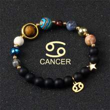 1 pieza Brazalete con universo, galaxia, ocho planetas, 12 constelaciones para mujer, de piedra natural, sistema solar, pulsera con signos del zodiaco Libra, Virgo, Leo, joyería de color dorado de acero inoxidable, colgante de constelación, regalo de joyería para parejas el Día de San Valentín
