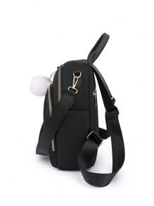 Women Fashionable And Concise Backpack With Flower, Letter Embroidery, Vintage Double Shoulders Bag, Furry Pendant, Classic Mummy Style For StudentsSchool Bag,Lightweight,Portable,Business Casual, Suitable For Teen Girls Women College Students, Perfect For Back To School,College,Middle School, High School,Work , Business, Commute,Stadium, Sports,Shopping,Holiday - Black - View 7