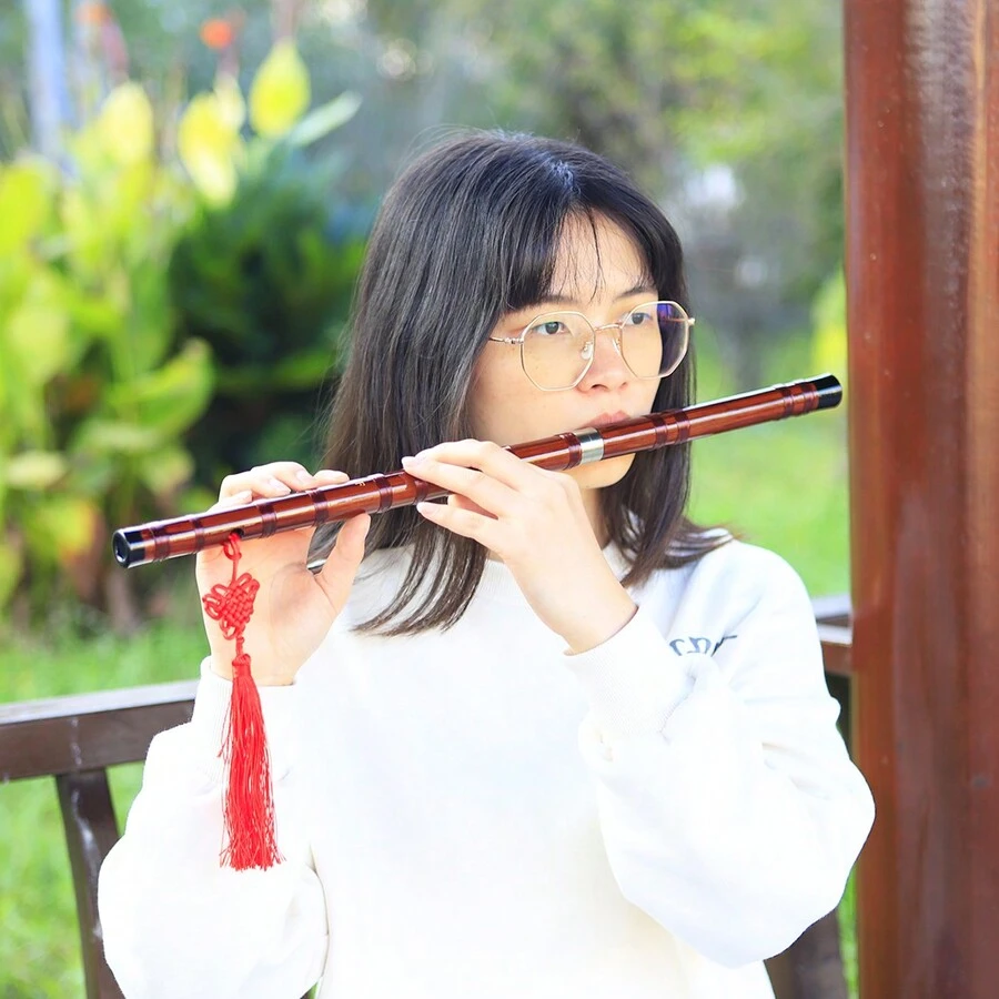 Conjunto de instrumento musical de flauta de bambú afinada en Do/Re/Mi/Fa/Sol, caja de plástico para principiantes de Meibiete - Marrón rojizo - Ver 1