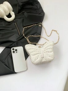 1 件婚礼便携式异形蝴蝶包，镶有水钻的斜挎包，时尚高端晚宴包迷你链条包，适合女性、母亲、朋友、闺蜜，适用于婚礼、晚宴、派对、舞会等场合，优雅女士的完美搭配 - 白色 - 查看 4