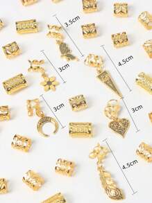 36pcs Gold Mixed Dreadlock Set, Unique Street Style Party Braid Hair Clips Decor, Halloween Hair Braid Accessories, Hair Accessories, Head Accessories, Hairpin - Gold - View 5