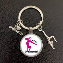 1pc I Love Gymnastics Glass Time Keychain, Metal Key Ring For Men And Women Gymnastics Sports Gift Car Accessories Bag Charm School Cute Goth Y2k