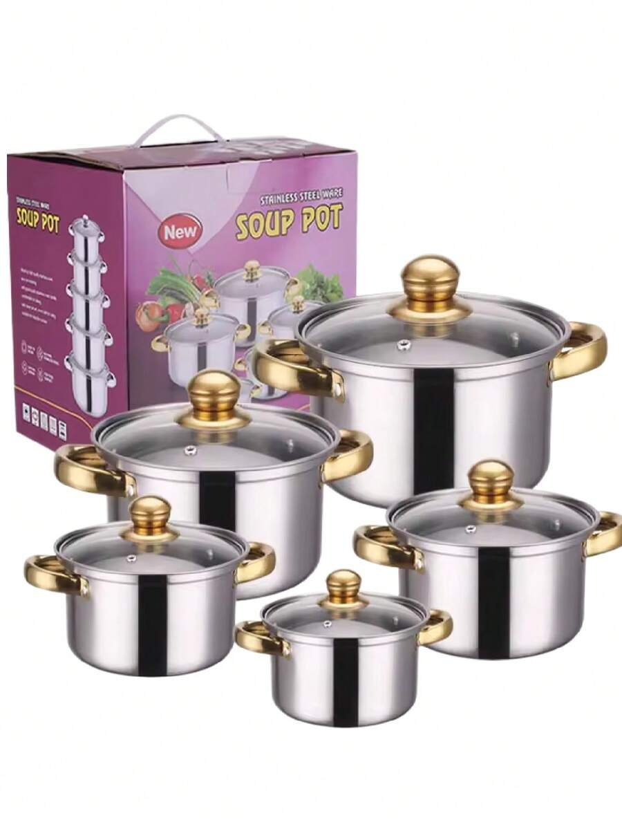 Juego Ollas con Tapa 10 Piezas - Plateado - Ver 1