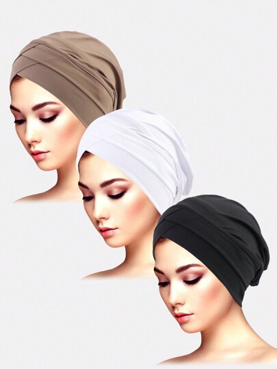 3 حبات أغطية رأس نسائية مطاطية مزدوجة مبطنة، قبعة وشال وغطاء رأس قابل للاستخدام اليومي