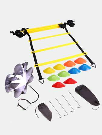 1 juego de kit de entrenamiento de escalera de agilidad con conos, paracaídas de resistencia, correas de nylon y diseño resistente a la abrasión