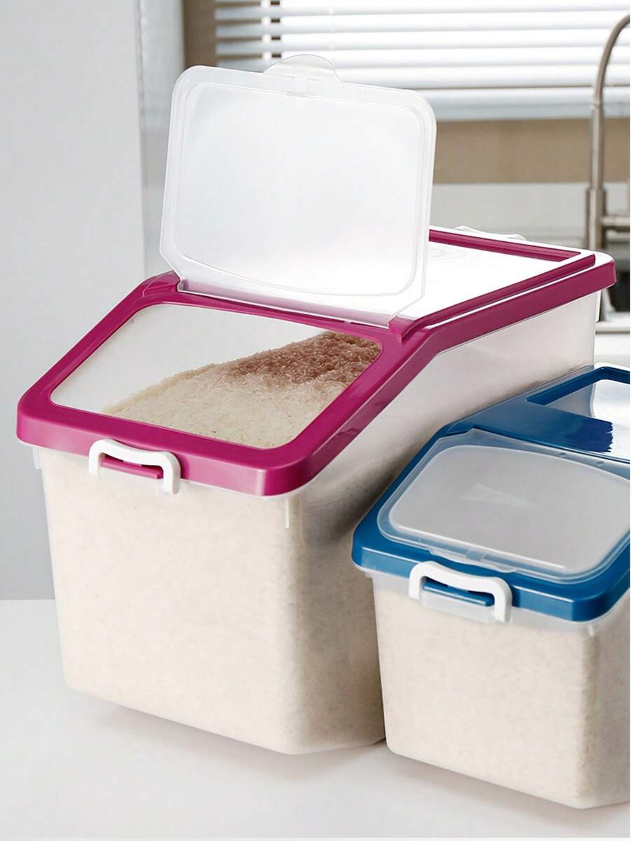 1pc Rice Bucket Household Rice Storage Box For 15kg/20kg/30kg/50kg With Anti-Insect And Moisture-Proof Sealed Rice Canister For Storing Rice - Pink - View 1