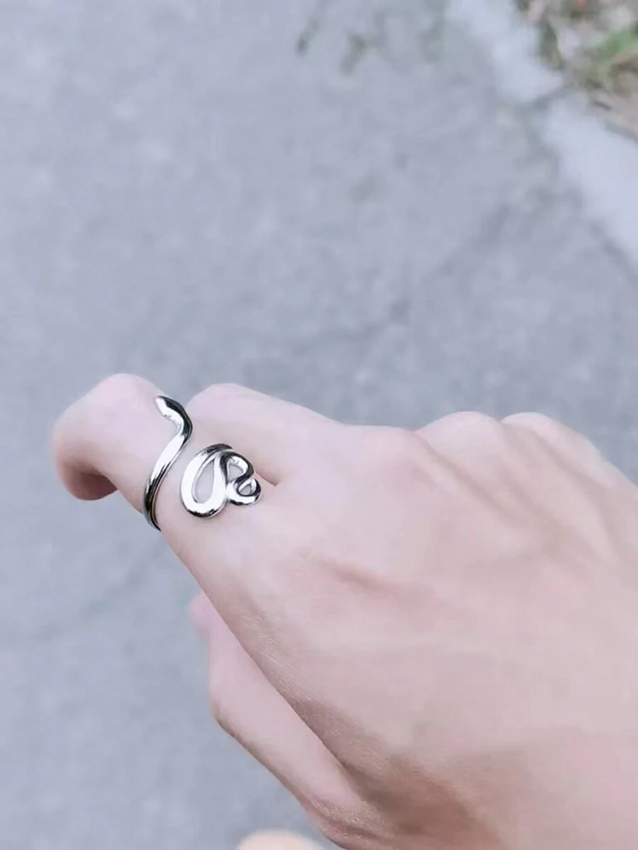1只復古女式蛇形戒指，可調節的嘻哈風格逼真蛇形指環