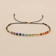 1pc Boho Style Summer Bracelet With Semi-Precious Stones, Colorful Glass Beads, Adjustable, Handmade, Great Gift For Women