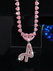 CVNANA قلادة سلسلة مربوطة مزخرفة مليئة بالألماس للرجال والنساء، قلادة حرف الهيب هوب لشفة الشفاه المزخرفة، هدية مجوهرات للفتيات.