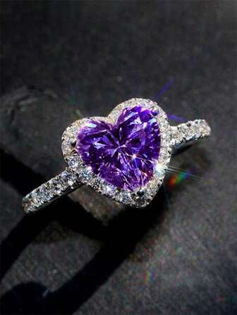 1 PC Romantic Heart Cubic Zirconia Ring For Women For Valentine's Day Gift Wedding Engagement Anniversary Party Jewelry Valentines