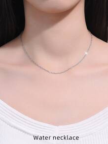 999 Sterling Silver Collarbone Necklace For Women, Silver Content: 92.5%, No Pendant, Stylish & Simple Chain Necklace, Versatile Accessory, Plated In Platinum, Ideal Gift For Friends, Mothers Valentines